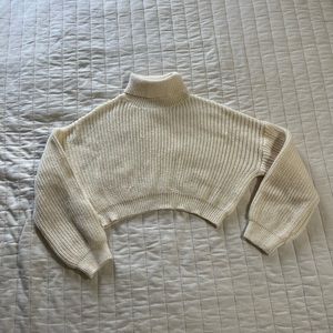 SHEIN Cream Cowl Neck Sweater with Ribbed Texture